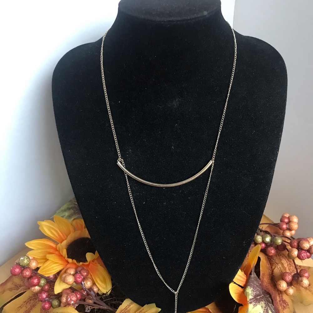 J Crew Gold Tone Minimalist Bar Y Drop Necklace
